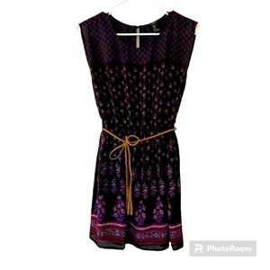 Forever 21 Womens Dress S Short Mini Sleeveless Boho Floral Black Flaw On Belt